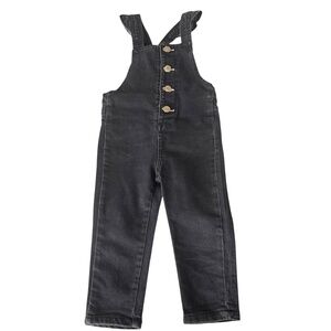 7 For All Mankind Stretch Black Skinny Denim Ruffled Strap Overalls 18M Girls